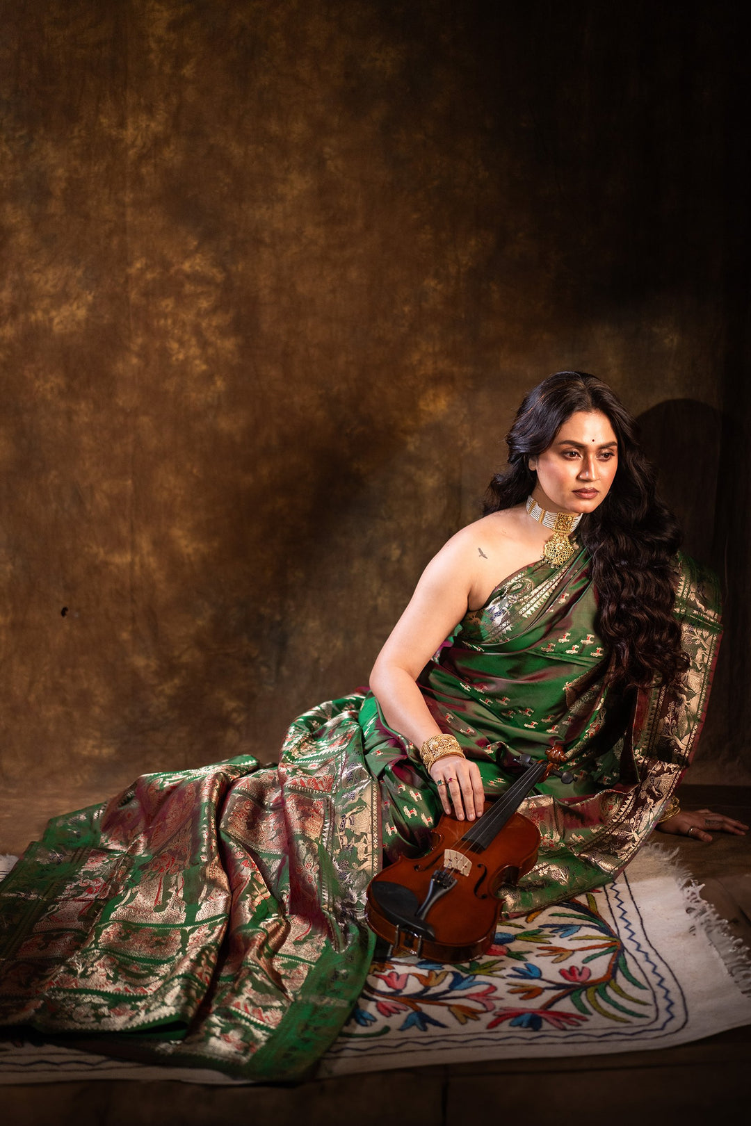 Mahakatha - Lush Green Baluchari Silk Saree with Grand Mythic Border Weaves