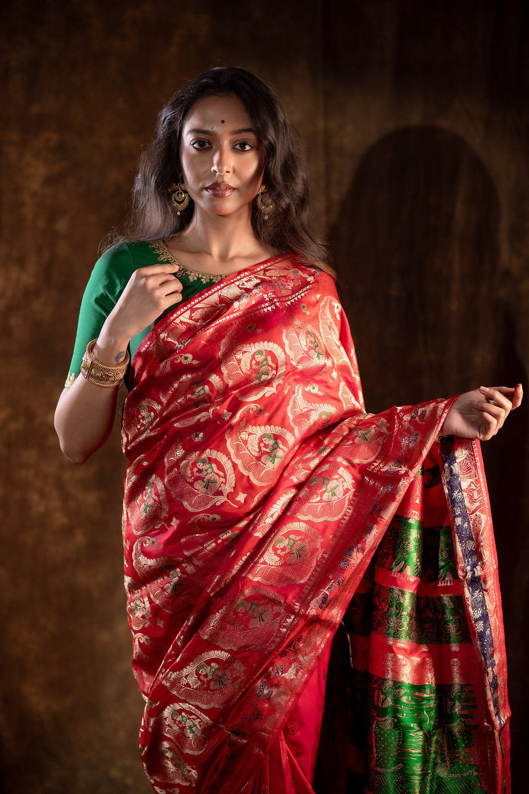 Ashvattha Swarna Katha - Dual-Tone Red–Pink Swarnachuri Silk Saree with Gold Mina Jaal