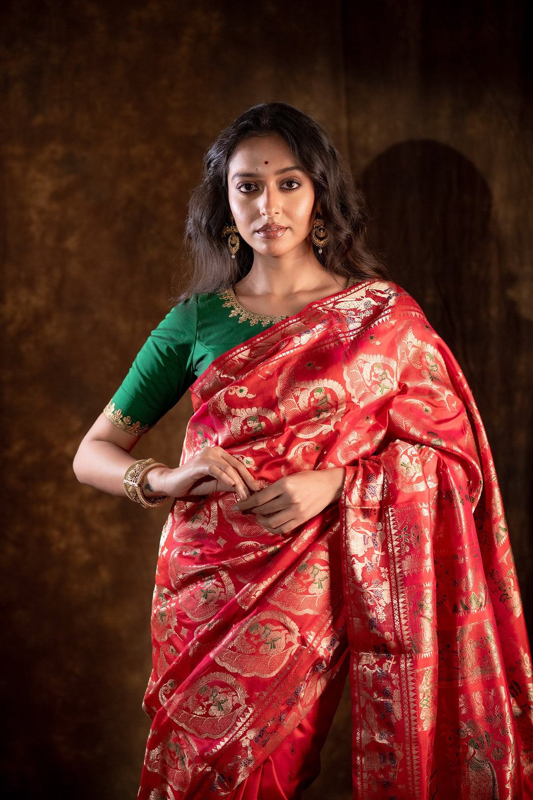 Ashvattha Swarna Katha - Dual-Tone Red–Pink Swarnachuri Silk Saree with Gold Mina Jaal