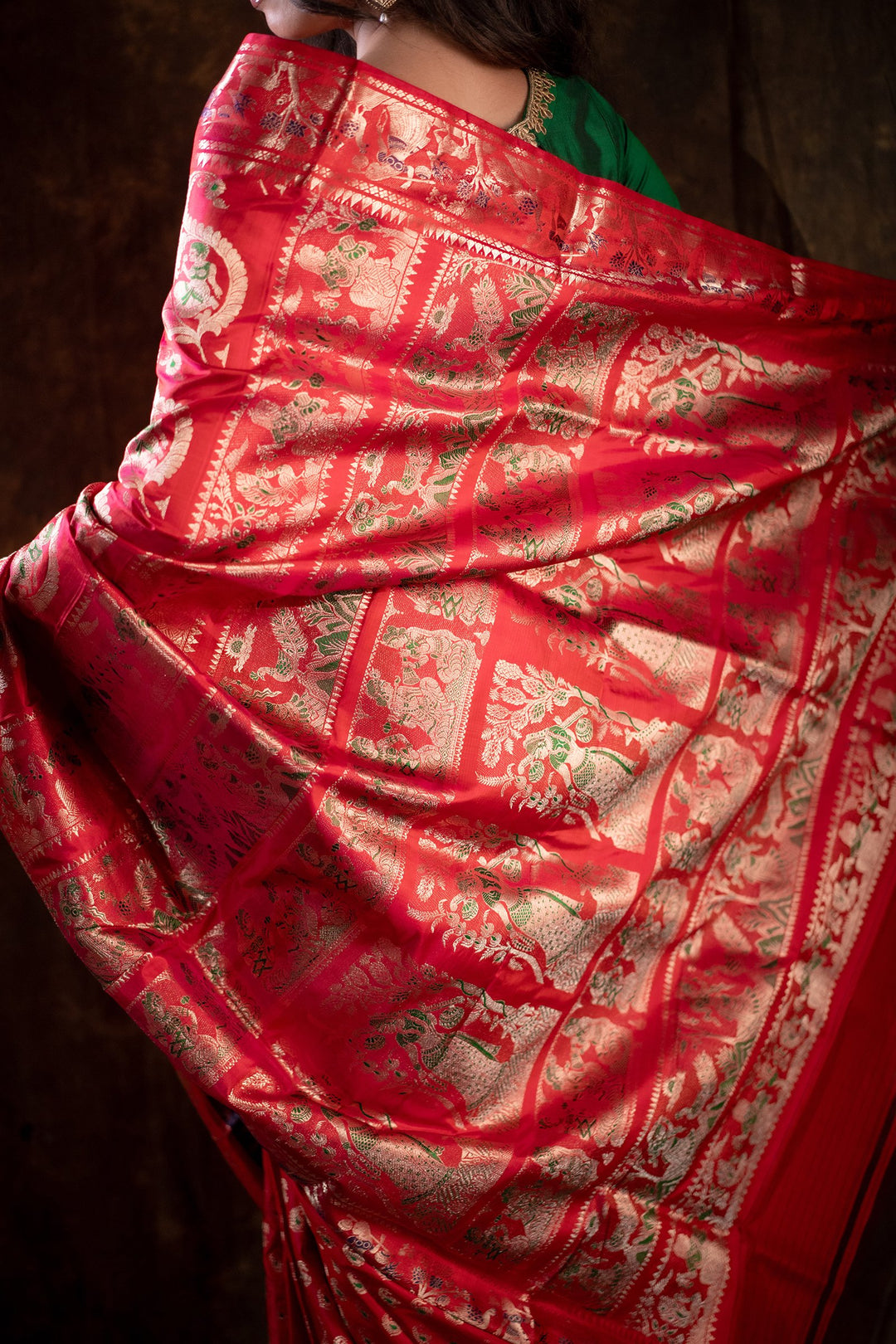 Ashvattha Swarna Katha - Dual-Tone Red–Pink Swarnachuri Silk Saree with Gold Mina Jaal