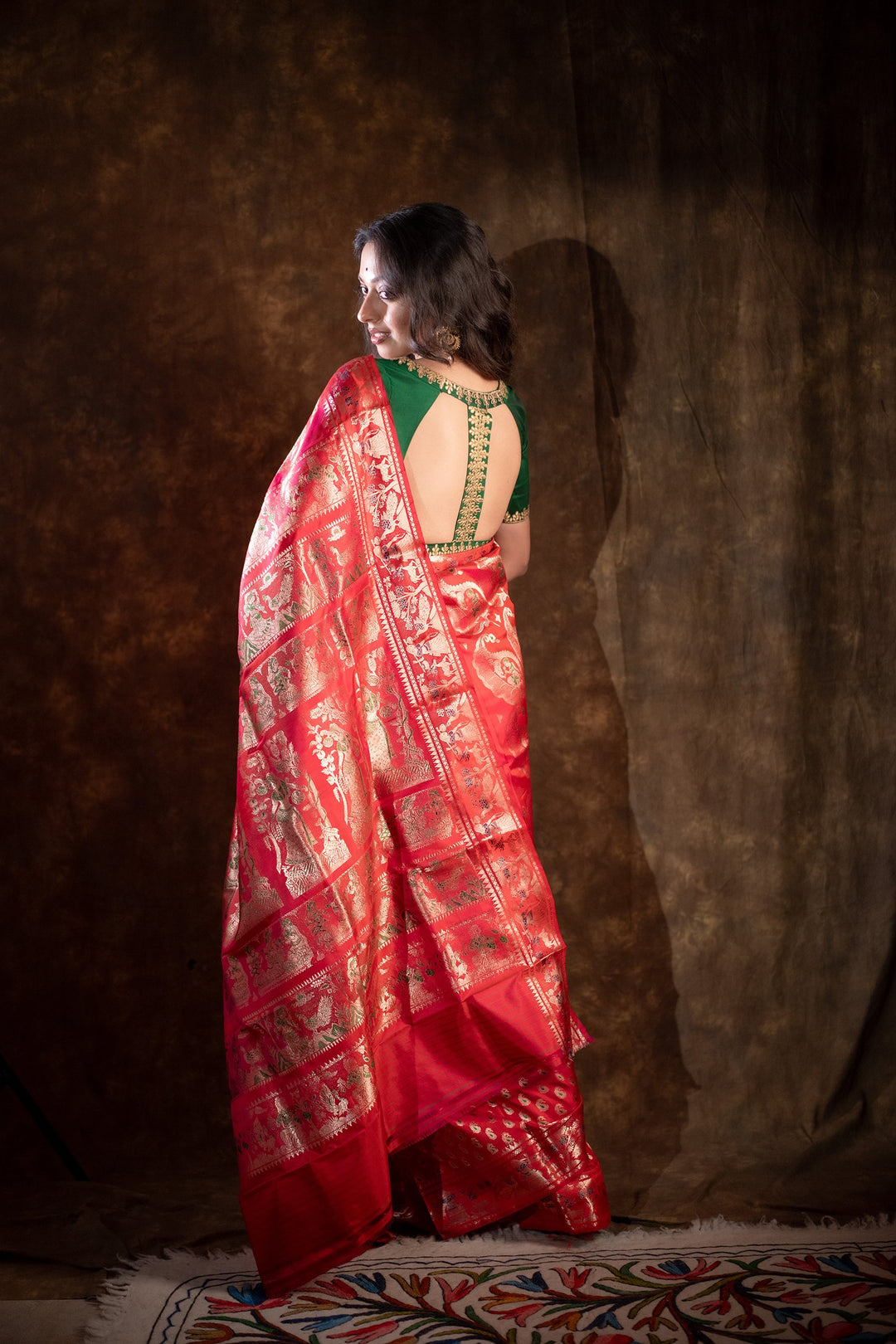 Ashvattha Swarna Katha - Dual-Tone Red–Pink Swarnachuri Silk Saree with Gold Mina Jaal