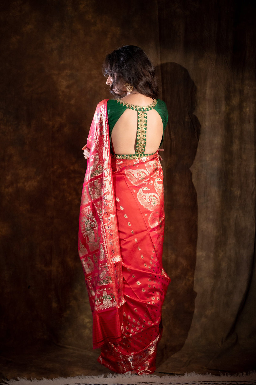 Ashvattha Swarna Katha - Dual-Tone Red–Pink Swarnachuri Silk Saree with Gold Mina Jaal