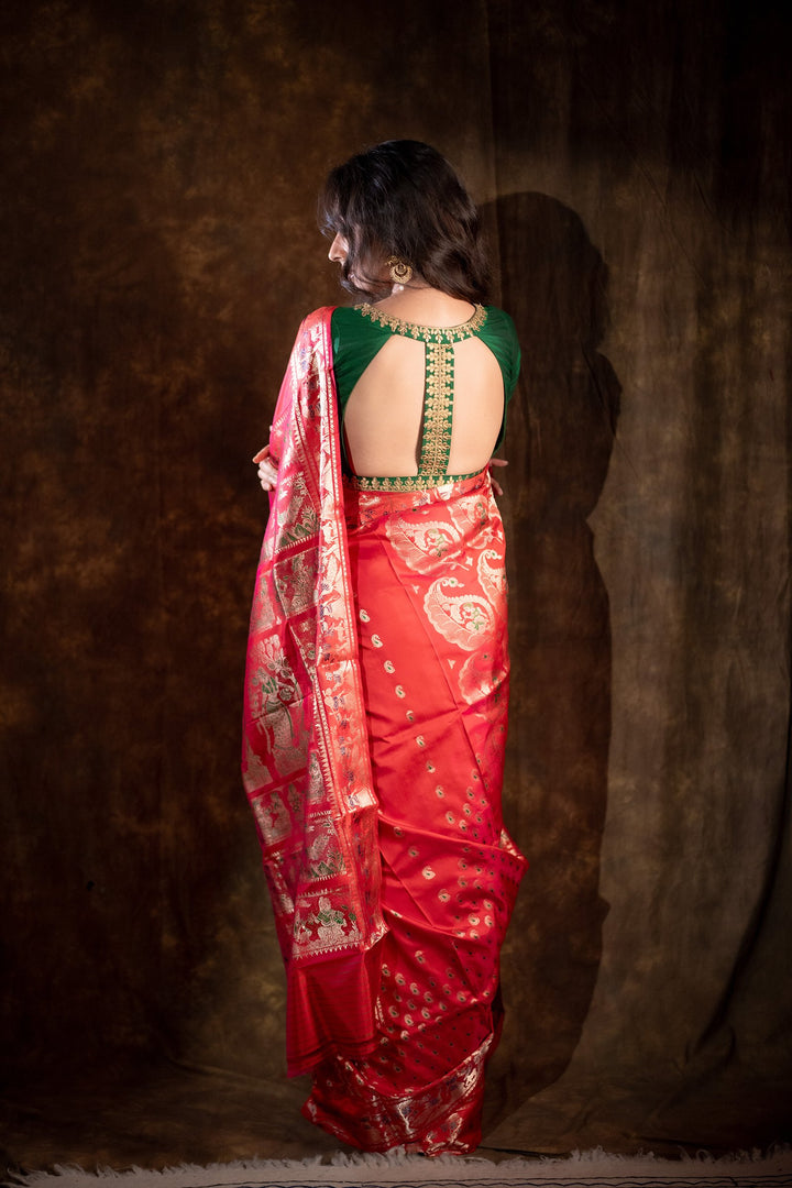 Ashvattha Swarna Katha - Dual-Tone Red–Pink Swarnachuri Silk Saree with Gold Mina Jaal
