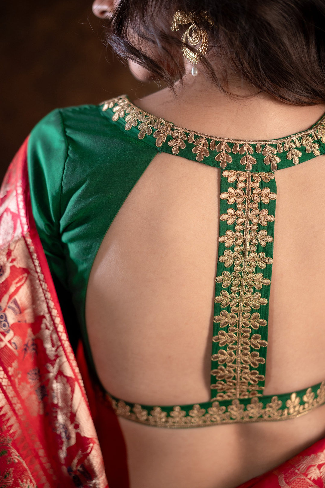 Suvarna Rekha Green Pure Silk Blouse with Royal Zari embroidery