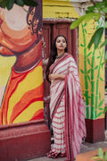 Red White Woodpecker Begampuri Saree
