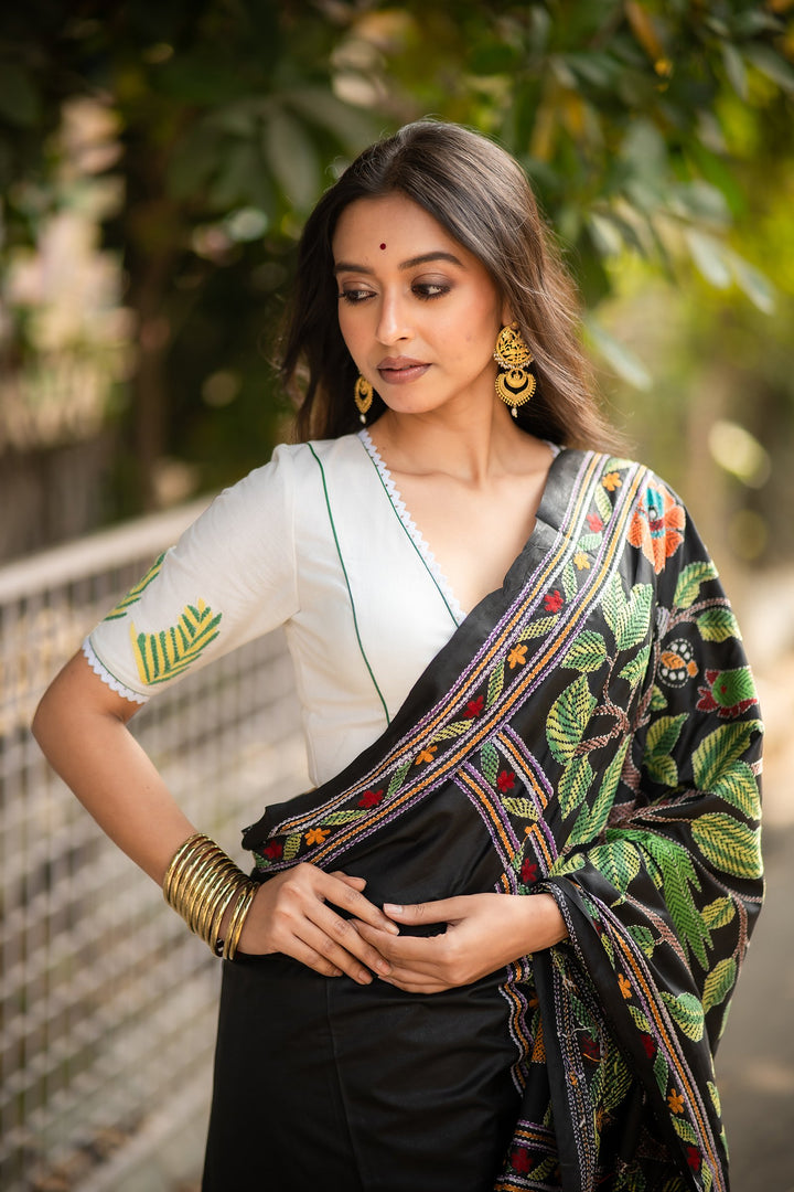 Bengal Tiger Kantha Embroidery Cotton Blouse