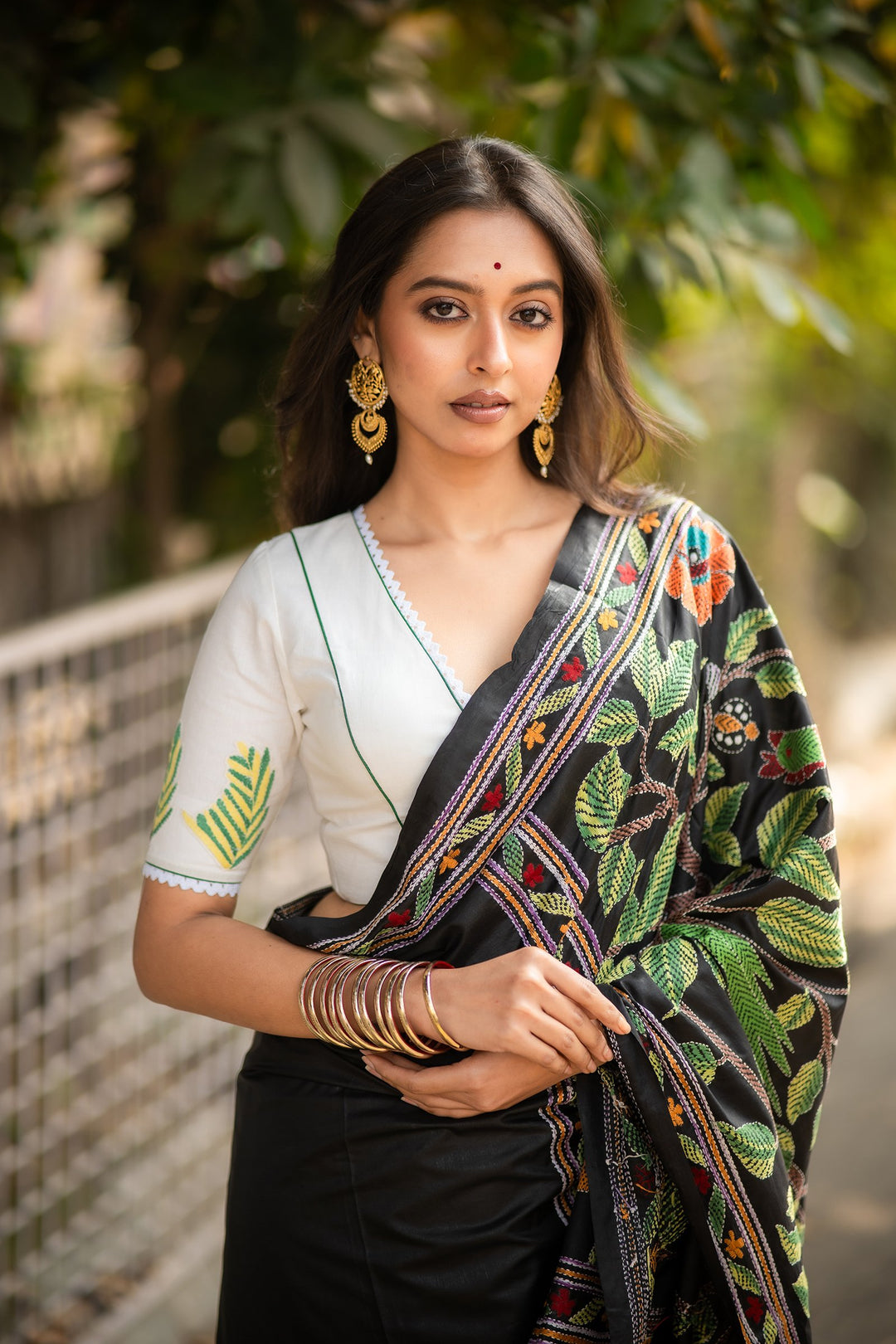 Bengal Tiger Kantha Embroidery Cotton Blouse