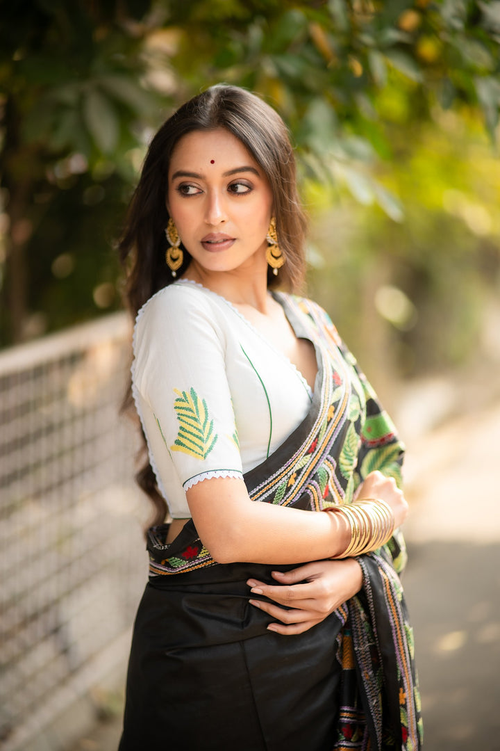 Bengal Tiger Kantha Embroidery Cotton Blouse