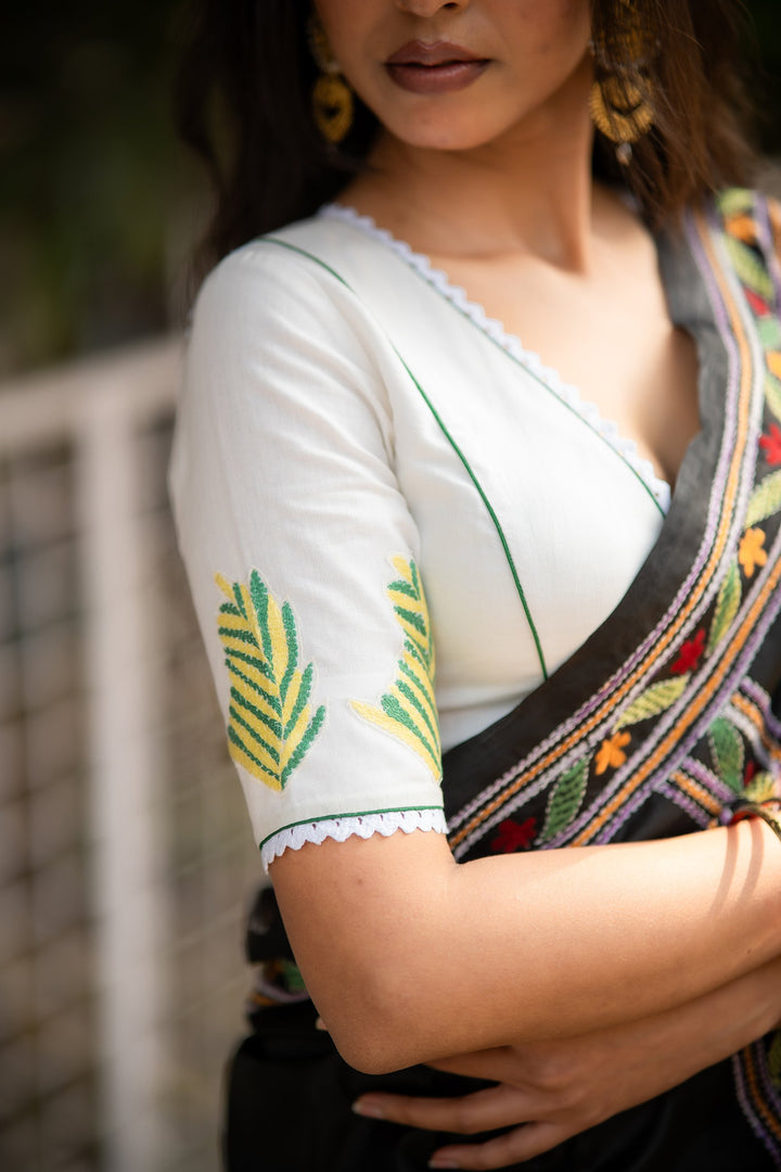 Bengal Tiger Kantha Embroidery Cotton Blouse