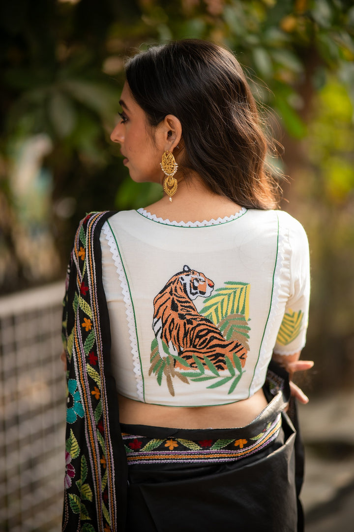 Bengal Tiger Kantha Embroidery Cotton Blouse