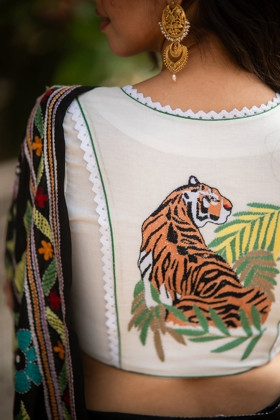 Bengal Tiger Kantha Embroidery Cotton Blouse