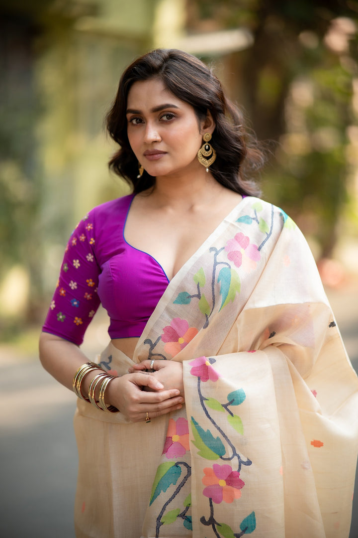 Rani Phul Kantha Embroidery Silk Blouse