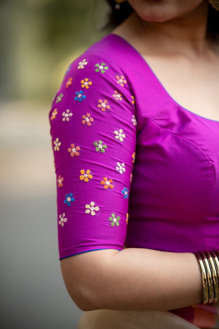 Rani Phul Kantha Embroidery Silk Blouse