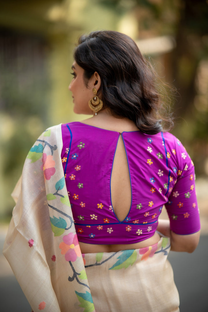 Rani Phul Kantha Embroidery Silk Blouse