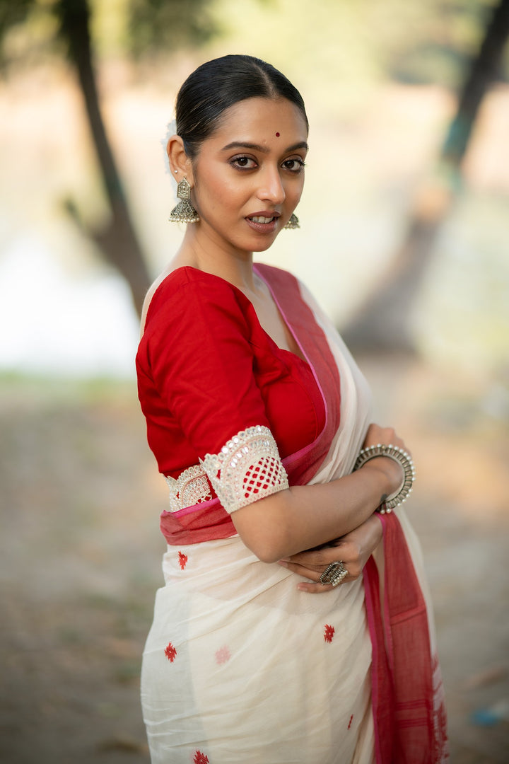 Valentine Royal Red Pearl Zari Embroidery Blouse