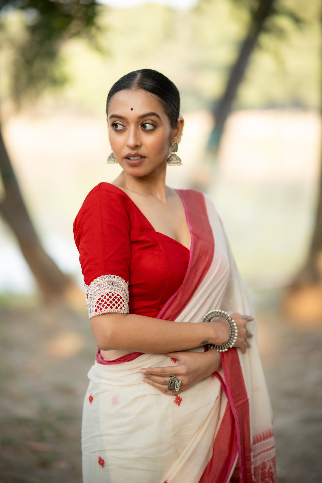 Valentine Royal Red Pearl Zari Embroidery Blouse