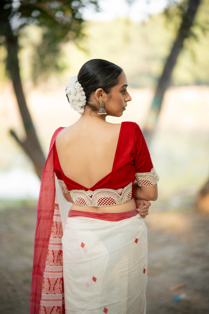 Valentine Royal Red Pearl Zari Embroidery Blouse