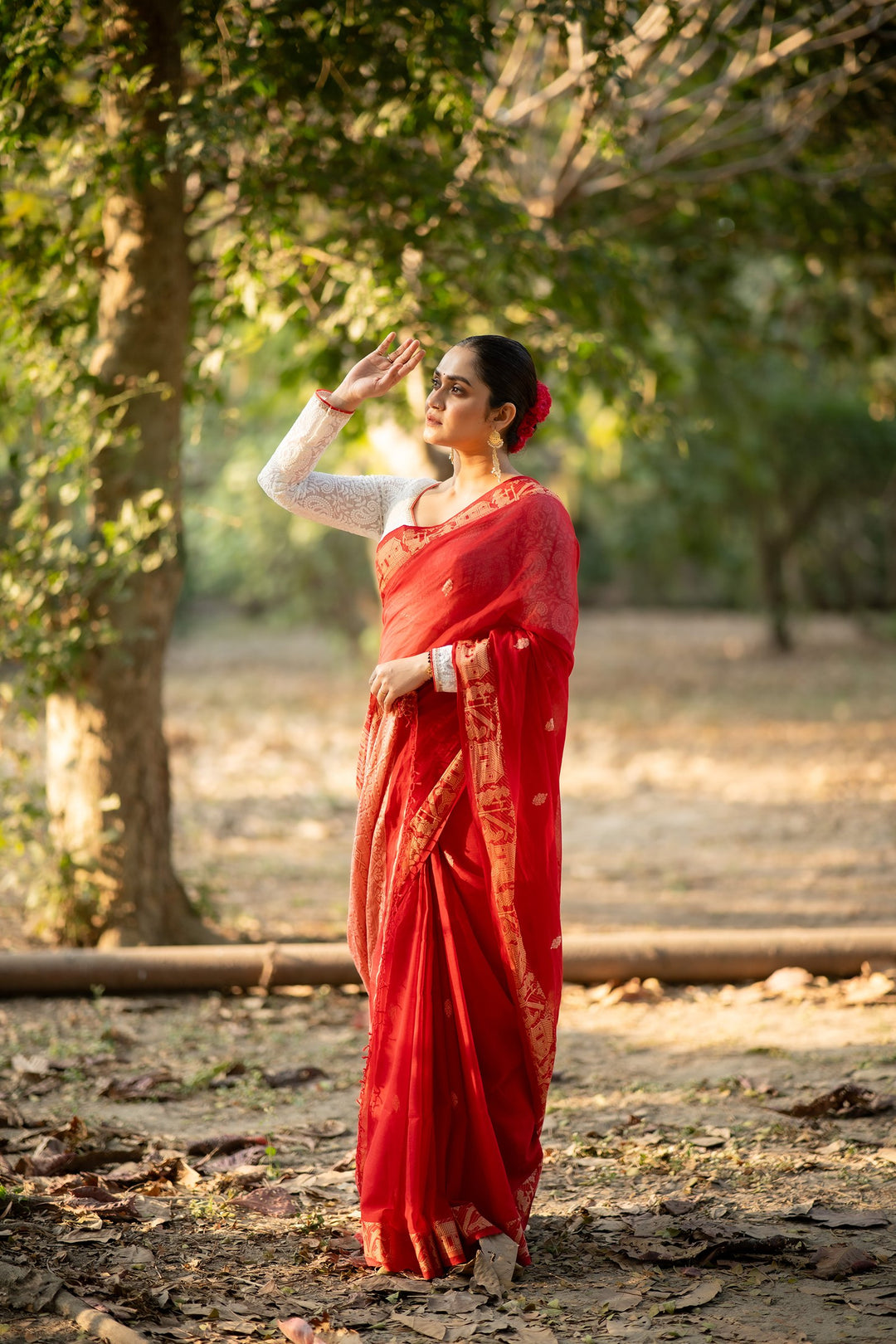 Akhyan – Red Baluchari Cotton Saree