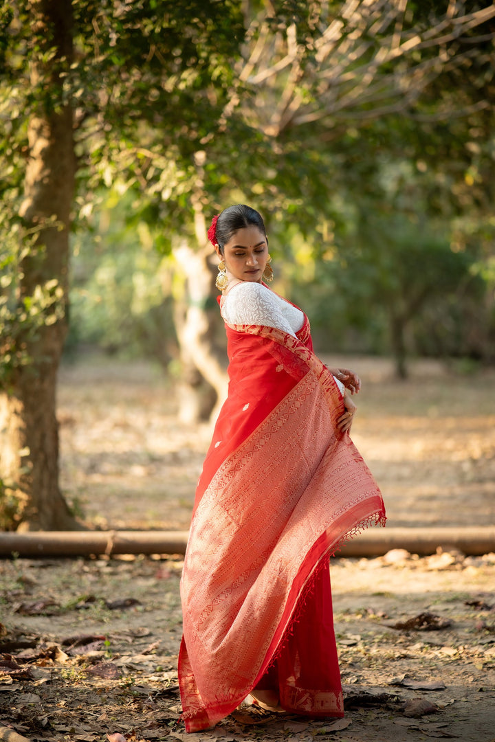 Akhyan – Red Baluchari Cotton Saree
