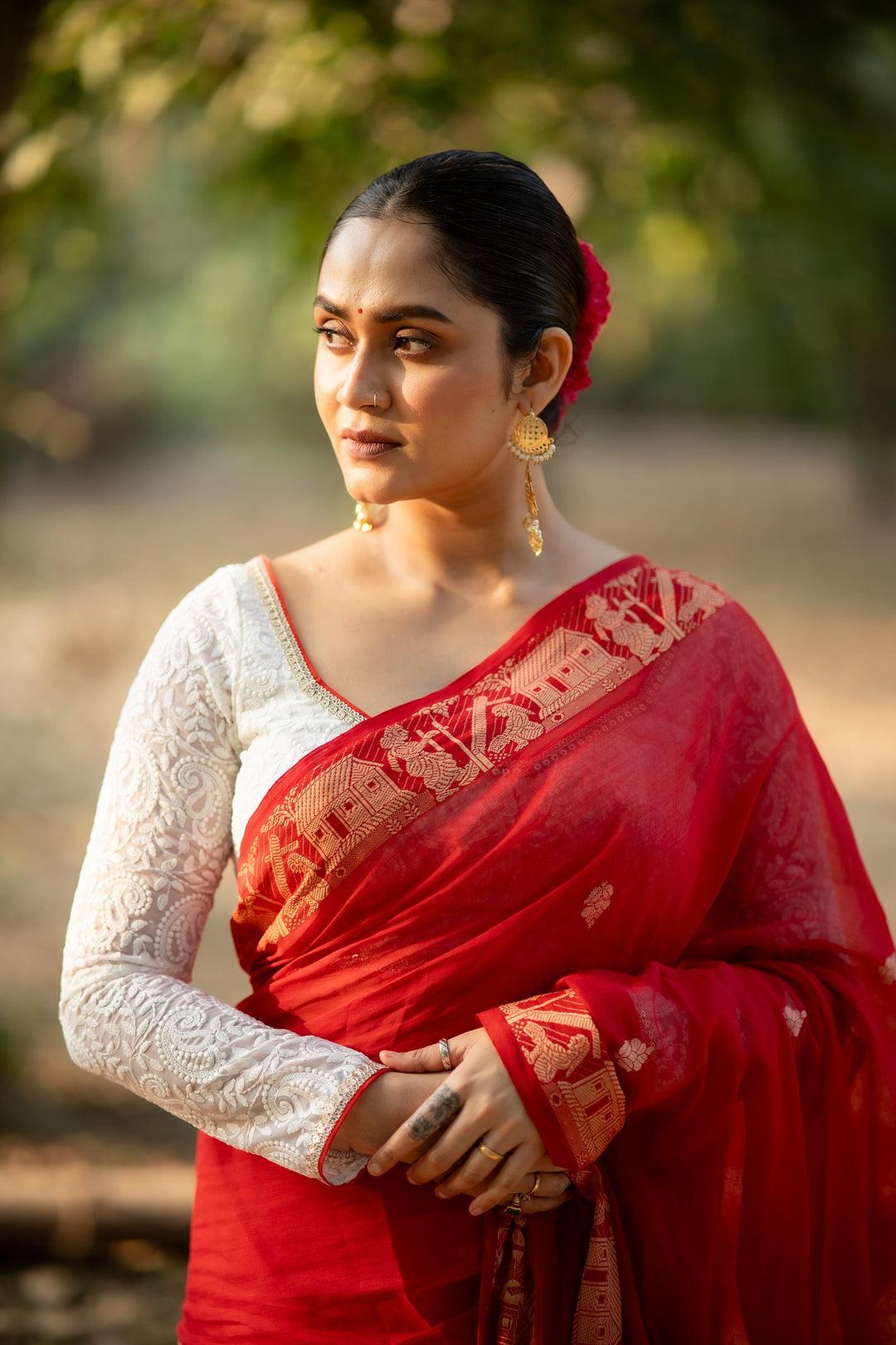Alia White Pearl Embroidery Chikan Blouse