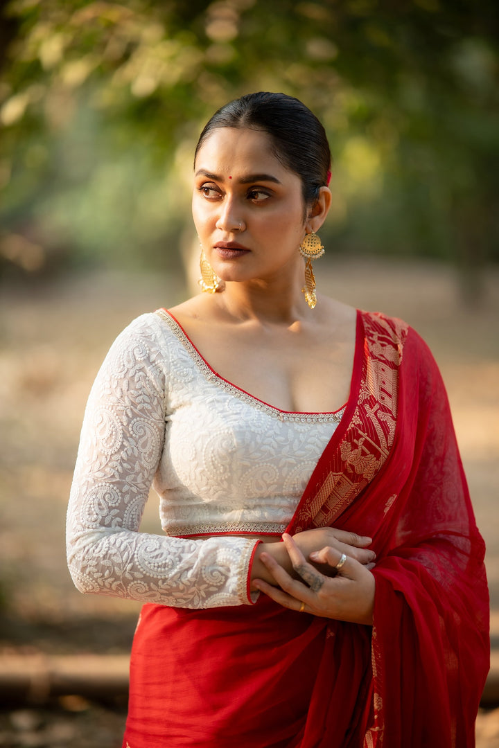 Alia White Pearl Embroidery Chikan Blouse
