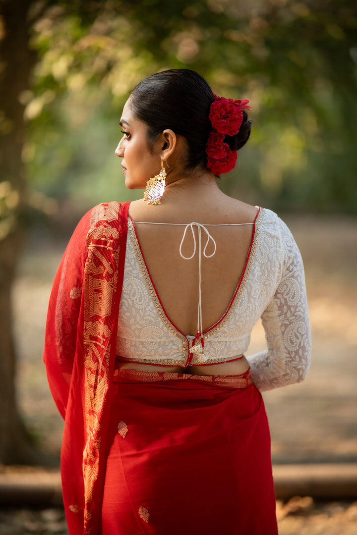 Alia White Pearl Embroidery Chikan Blouse