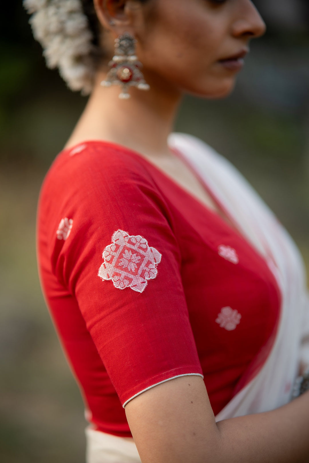 Lal Sada Alpona Jamdani Cotton Blouse