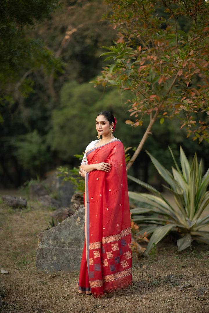 GajKatha – Red Baluchari Cotton Saree