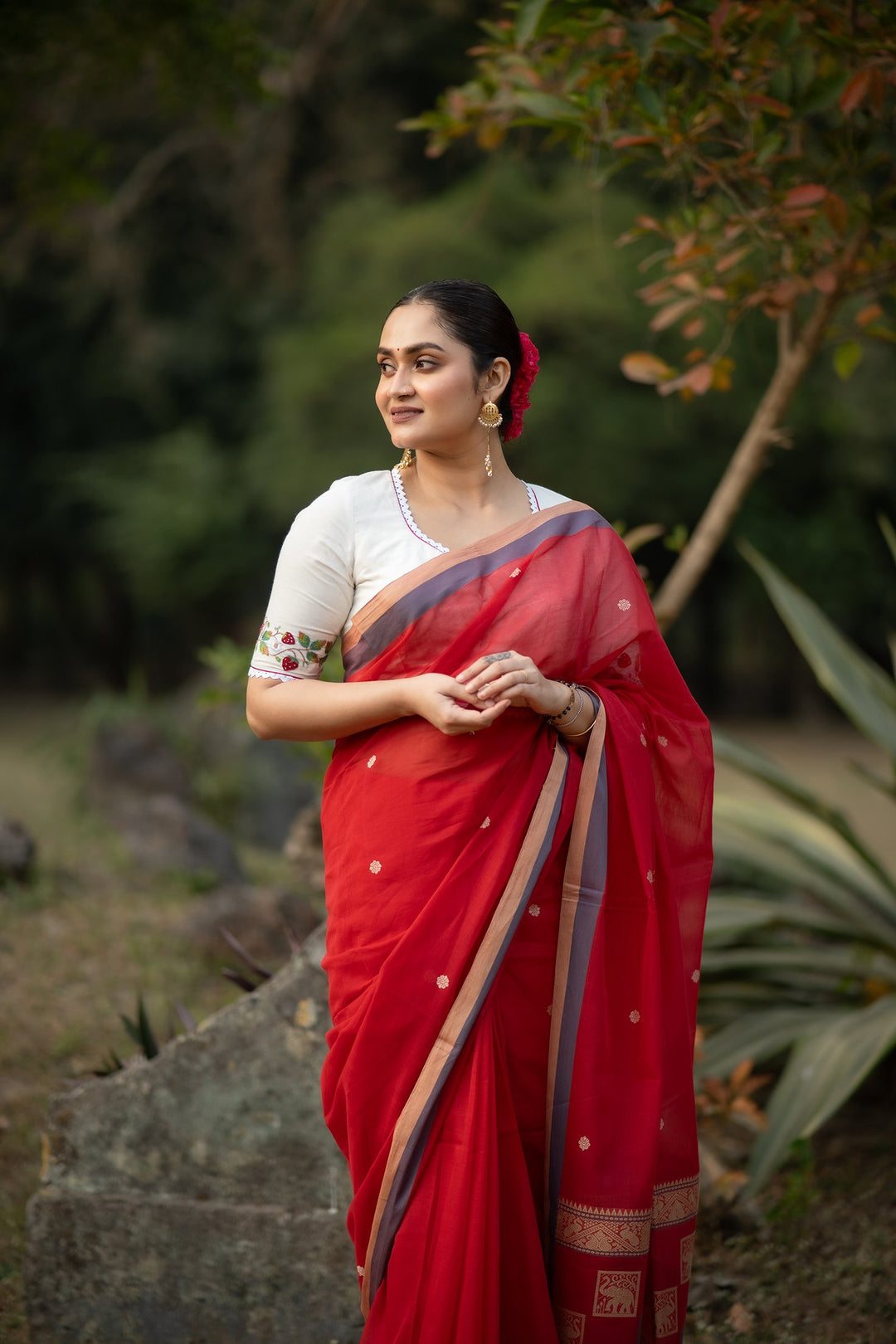 GajKatha – Red Baluchari Cotton Saree