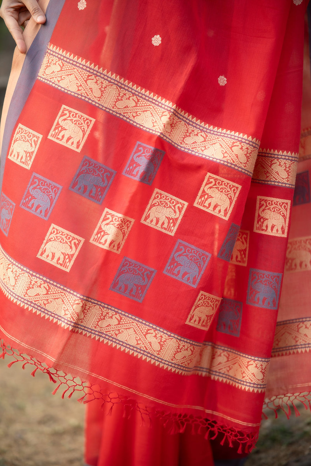 GajKatha – Red Baluchari Cotton Saree