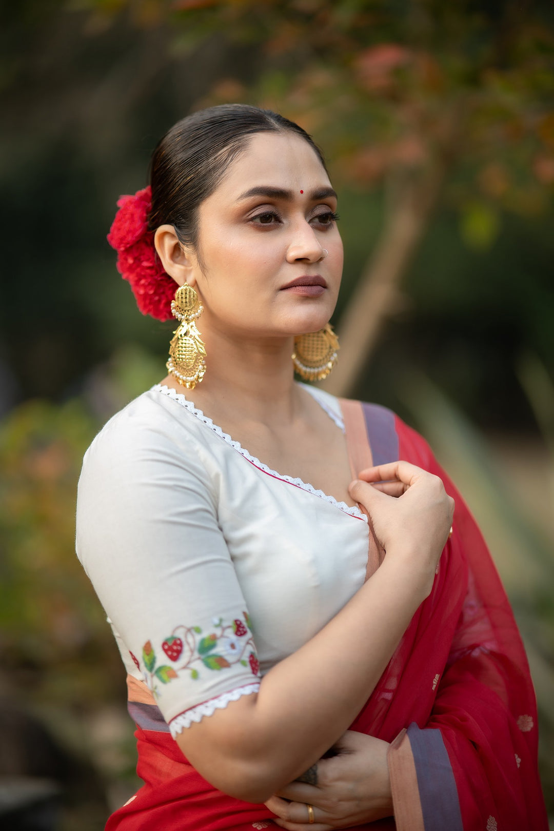 Strawberry Kantha Embroidery Cotton Blouse