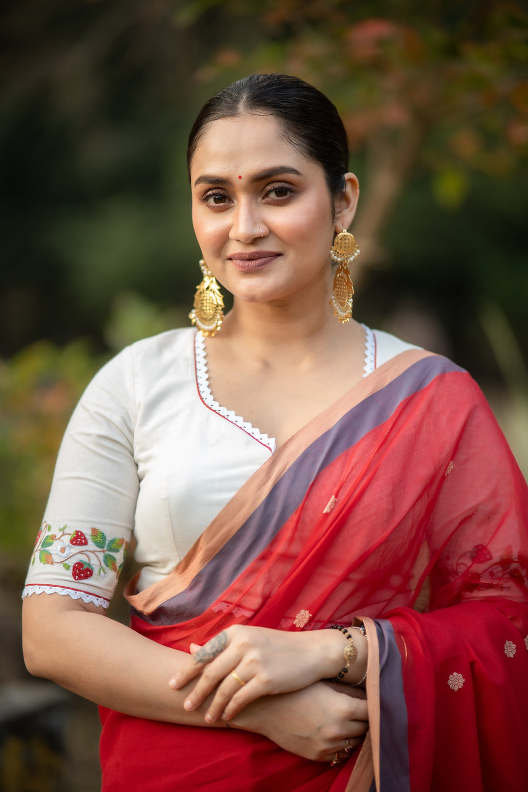 Strawberry Kantha Embroidery Cotton Blouse