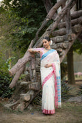 Akashi Golap – White Cotton Baluchari Saree
