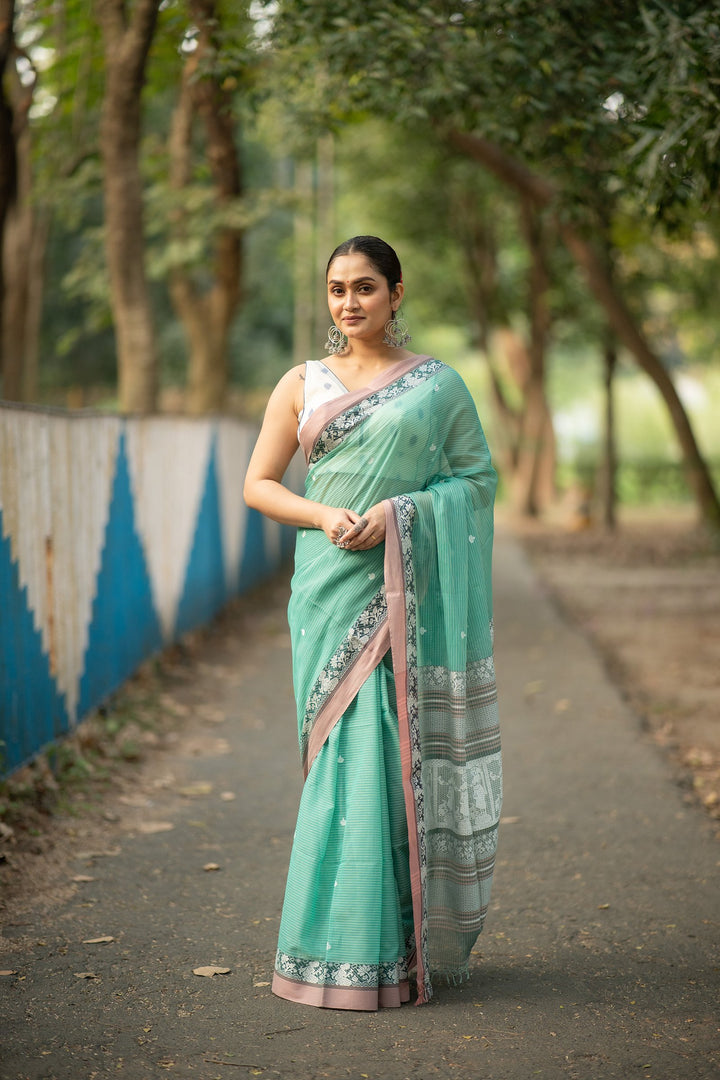 Mint Golap – Baluchari Cotton Saree