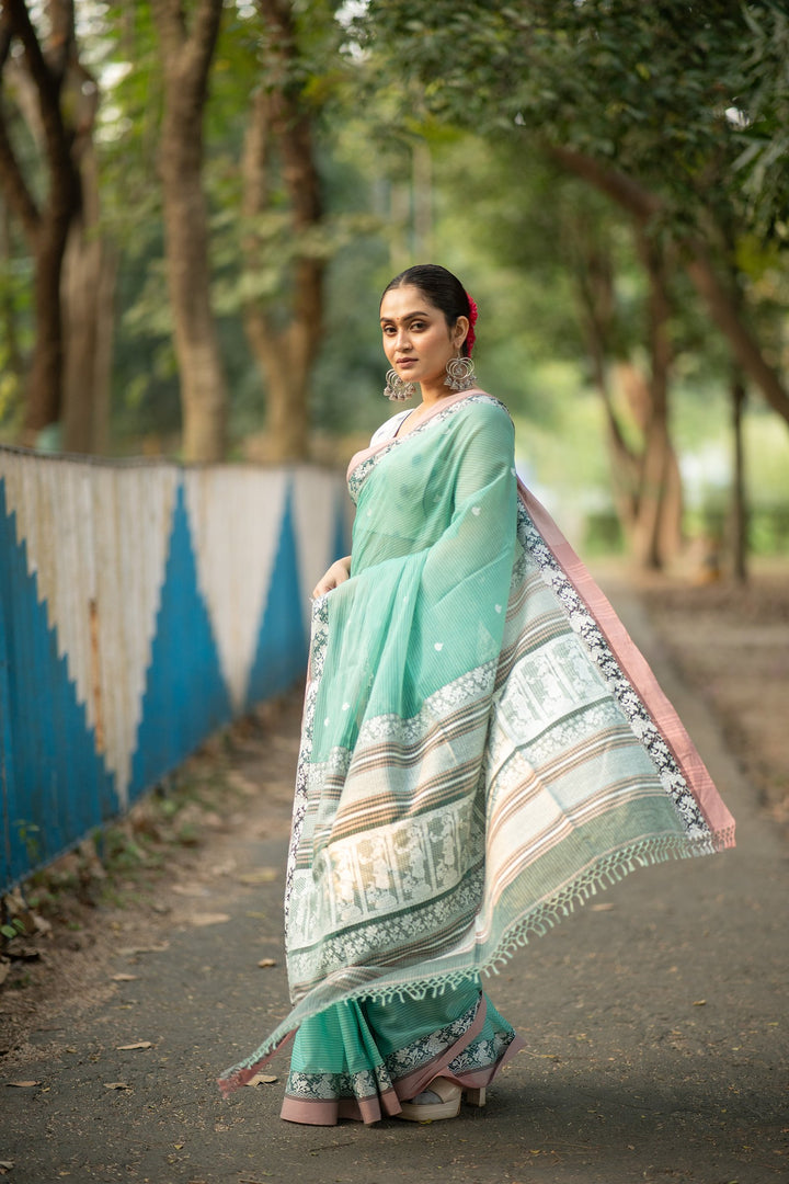 Mint Golap – Baluchari Cotton Saree