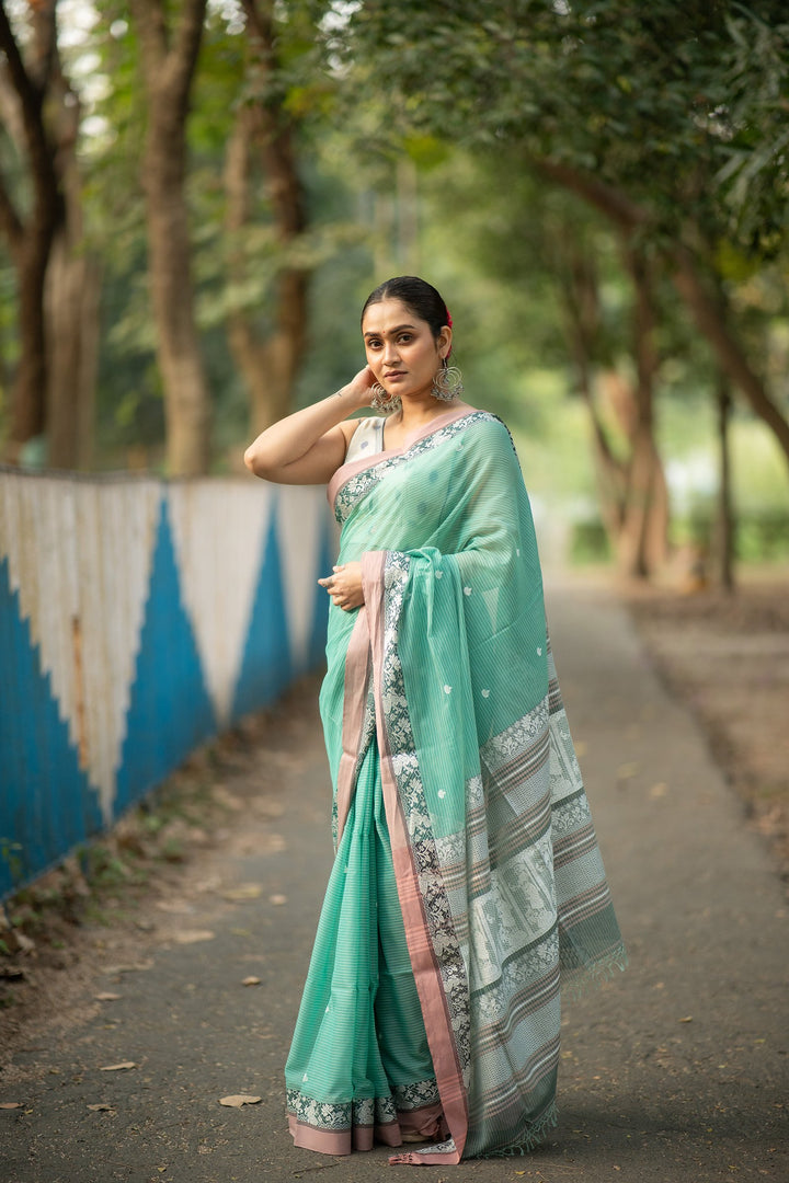 Mint Golap – Baluchari Cotton Saree