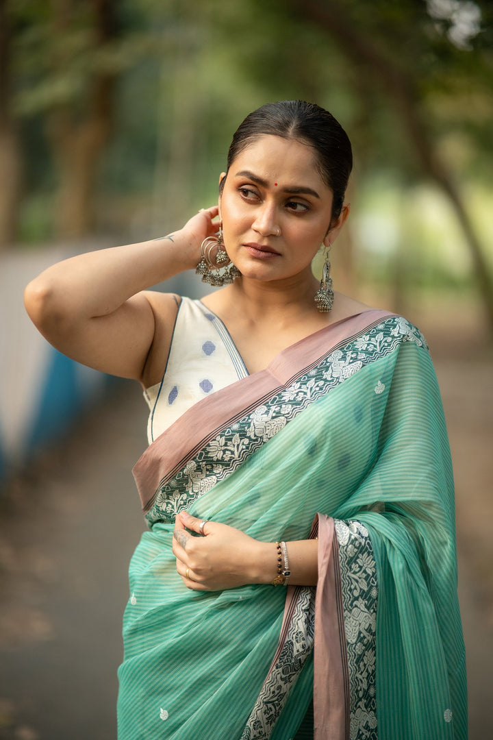 Mint Golap – Baluchari Cotton Saree
