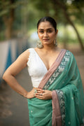 Pearl White Chikan Embroidery Blouse with Vintage Lace