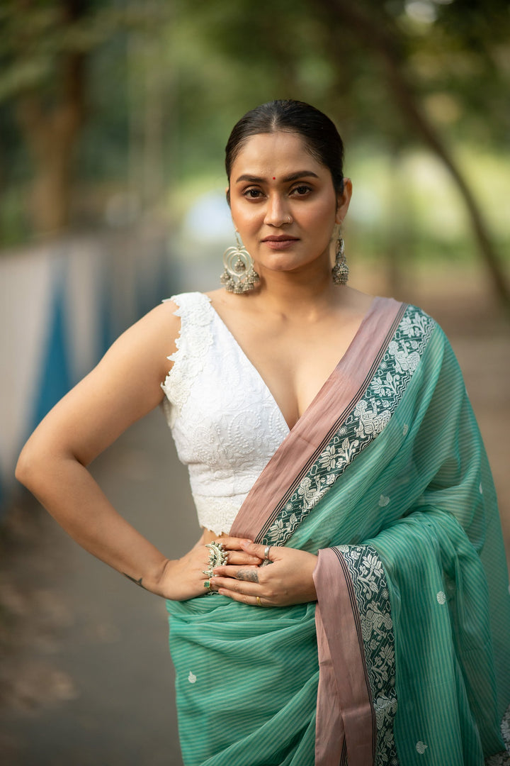 Pearl White Chikan Embroidery Blouse with Vintage Lace