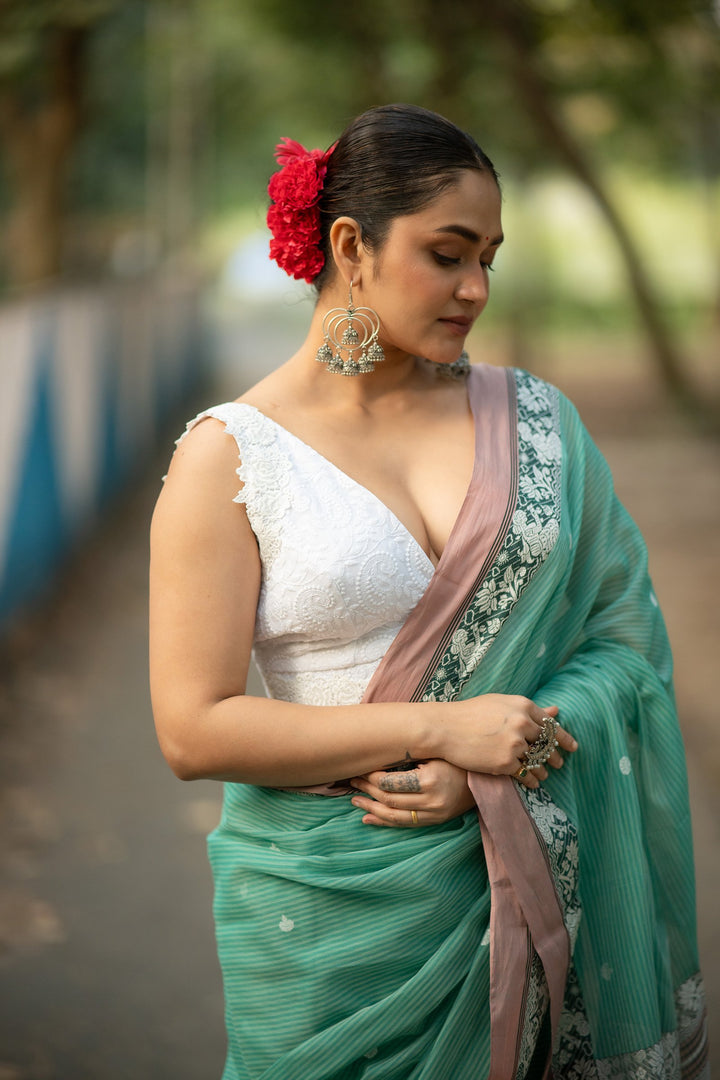 Pearl White Chikan Embroidery Blouse with Vintage Lace
