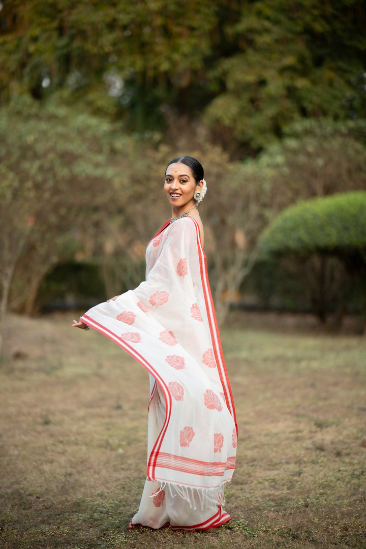 Lal Golap – Lal Sada Cotton Jamdani Saree