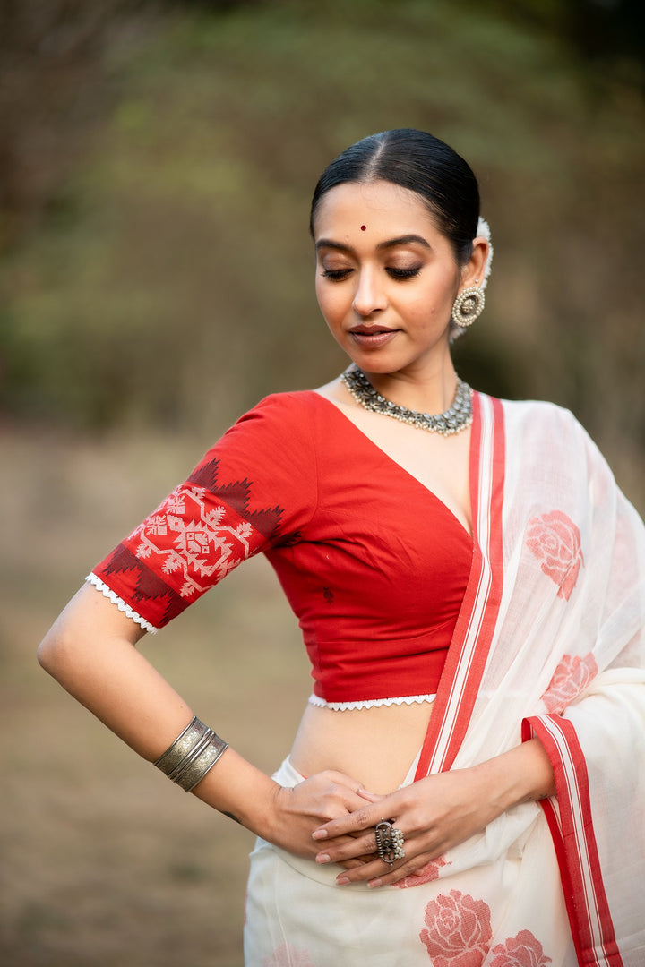 Lal Palash Jamdani Cotton Blouse
