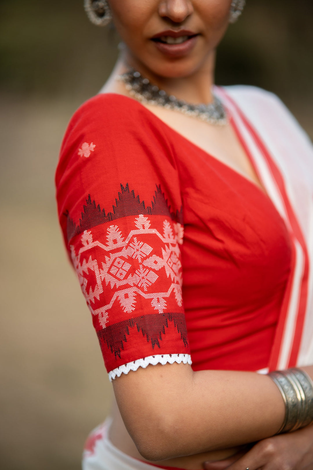 Lal Palash Jamdani Cotton Blouse