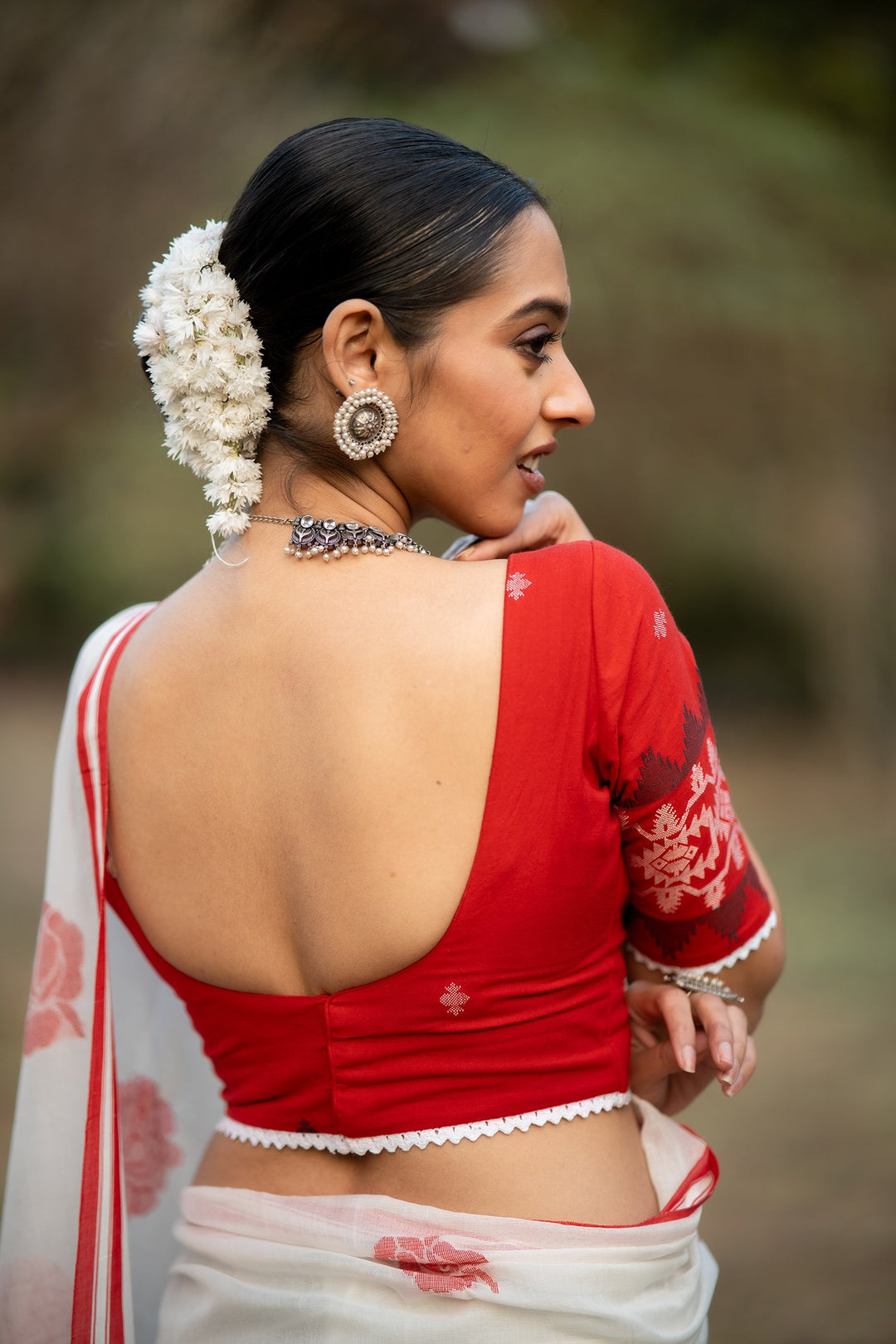 Lal Palash Jamdani Cotton Blouse