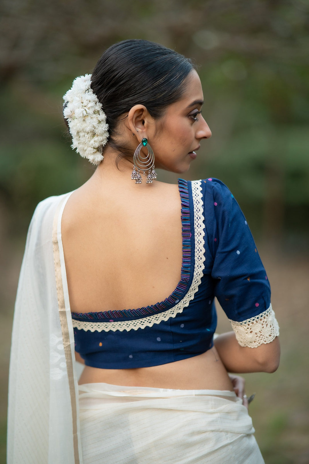 Neel Multi Buti Jamdani Cotton Blouse with Lace