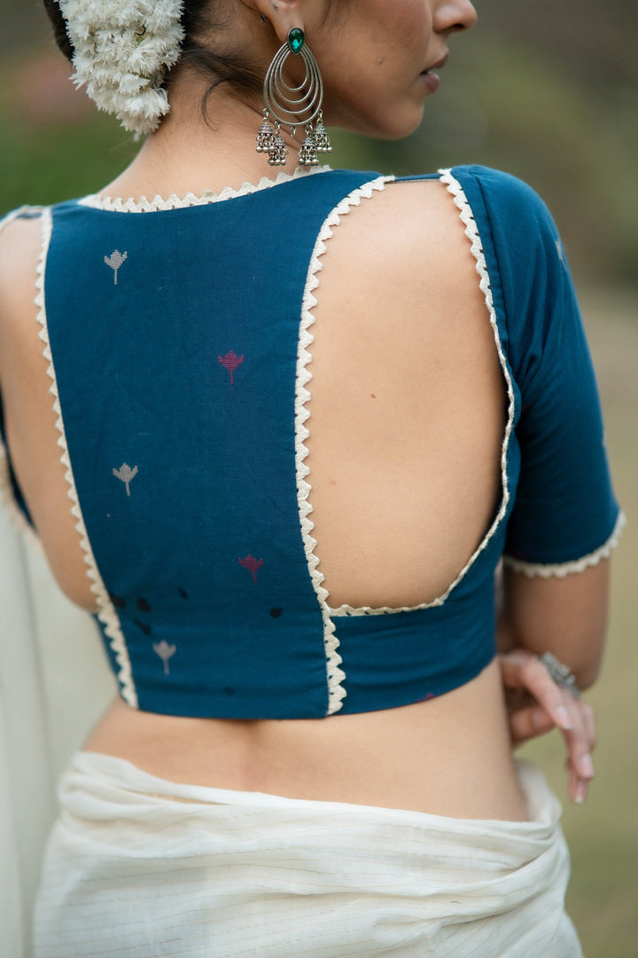 Signature Racer Edit Navy Jamdani Cotton Blouse