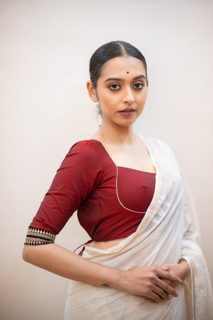 Madhubala Maroon Silk Designer Blouse with Zari Embroidery