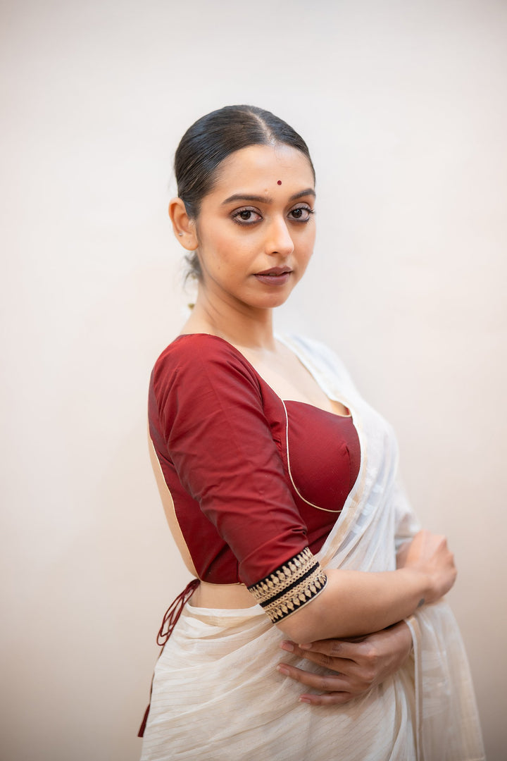 Madhubala Maroon Silk Designer Blouse with Zari Embroidery