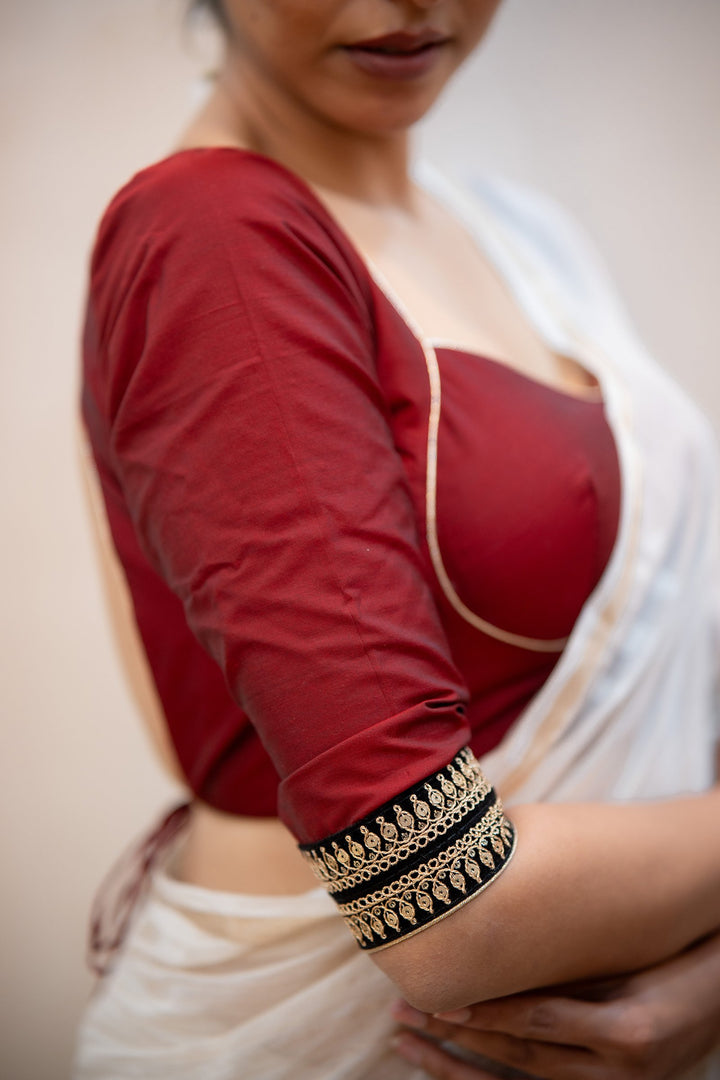 Madhubala Maroon Silk Designer Blouse with Zari Embroidery