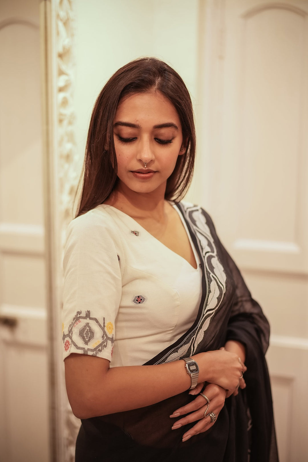 Jasmine White Jamdani Blouse – Premium Cotton with Handwoven Charm